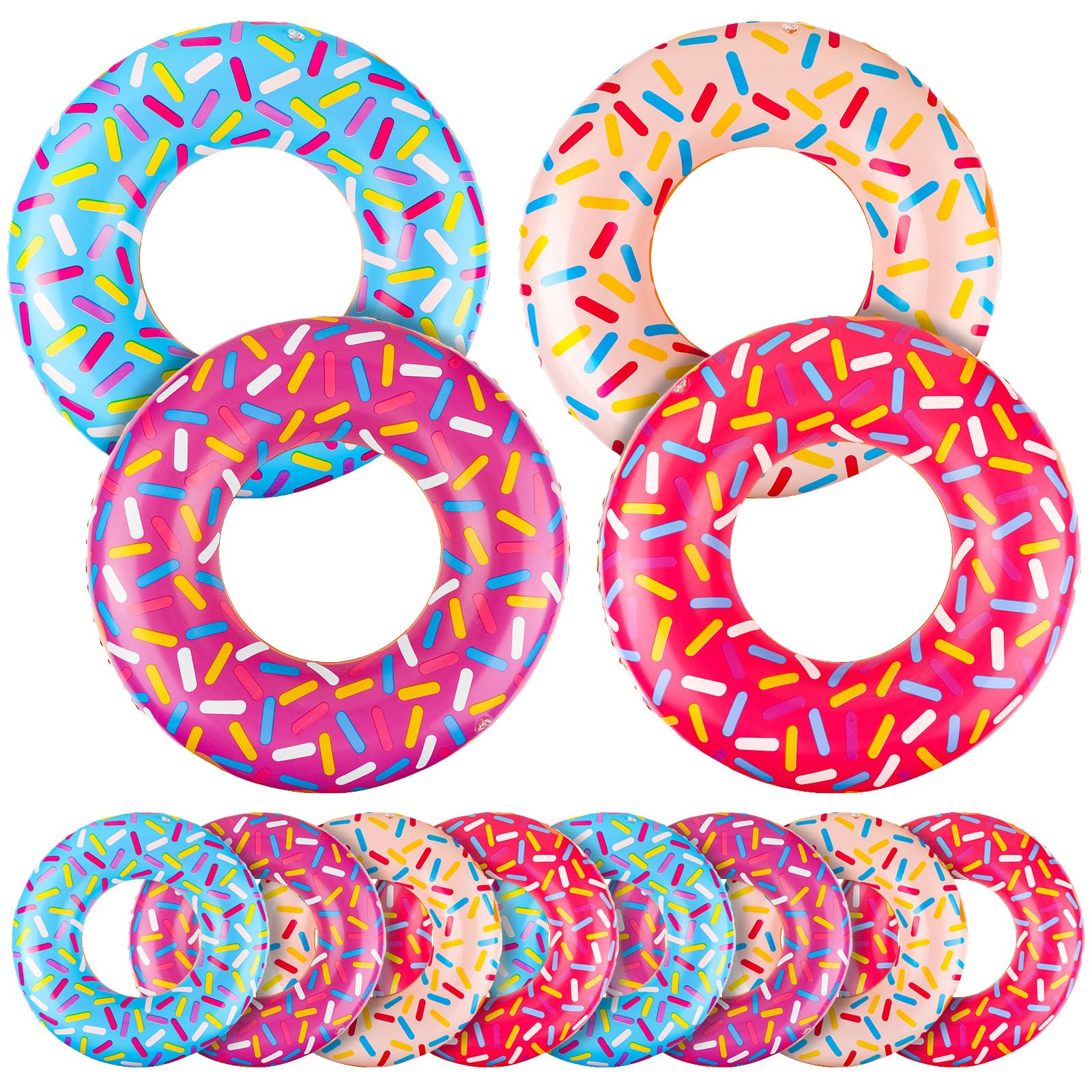 Meooeck 12 Pcs Inflatable Donut Assorted Inflatable Suckers Birthday Party Decoration Candy Balloons Props Favors for Swimming P
