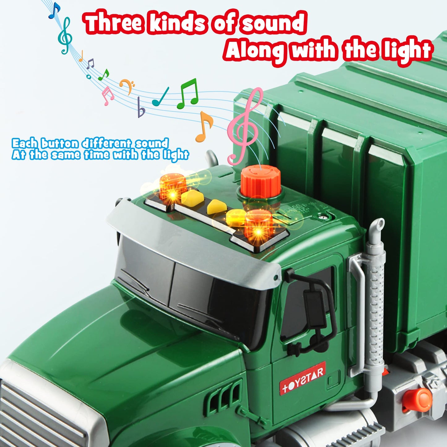Dwi Dowellin Garbage Truck Toy - 15" Friction Powered with Lights, Sounds & 3 Trash Cans for Kids 3+ Years, Plastic, Fun Gift