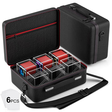Card Deck Box With Portable Case, 6 Pack Clear Card Deck Box Holds 600+ Double Sleeved Cards, Commander Deck Box With 6 Dividers