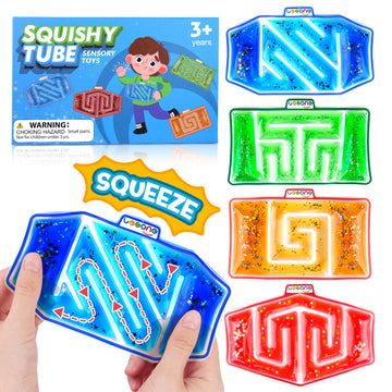 Squishy Tube Sensory Fidget Toys For Kids: 4 Pack Sensory Toy Maze Filled With Colorful Goo, Glitter, Calming Toys For Children Teens With Autism, Adhd - Stress Anxiety Release Special Needs Classroom