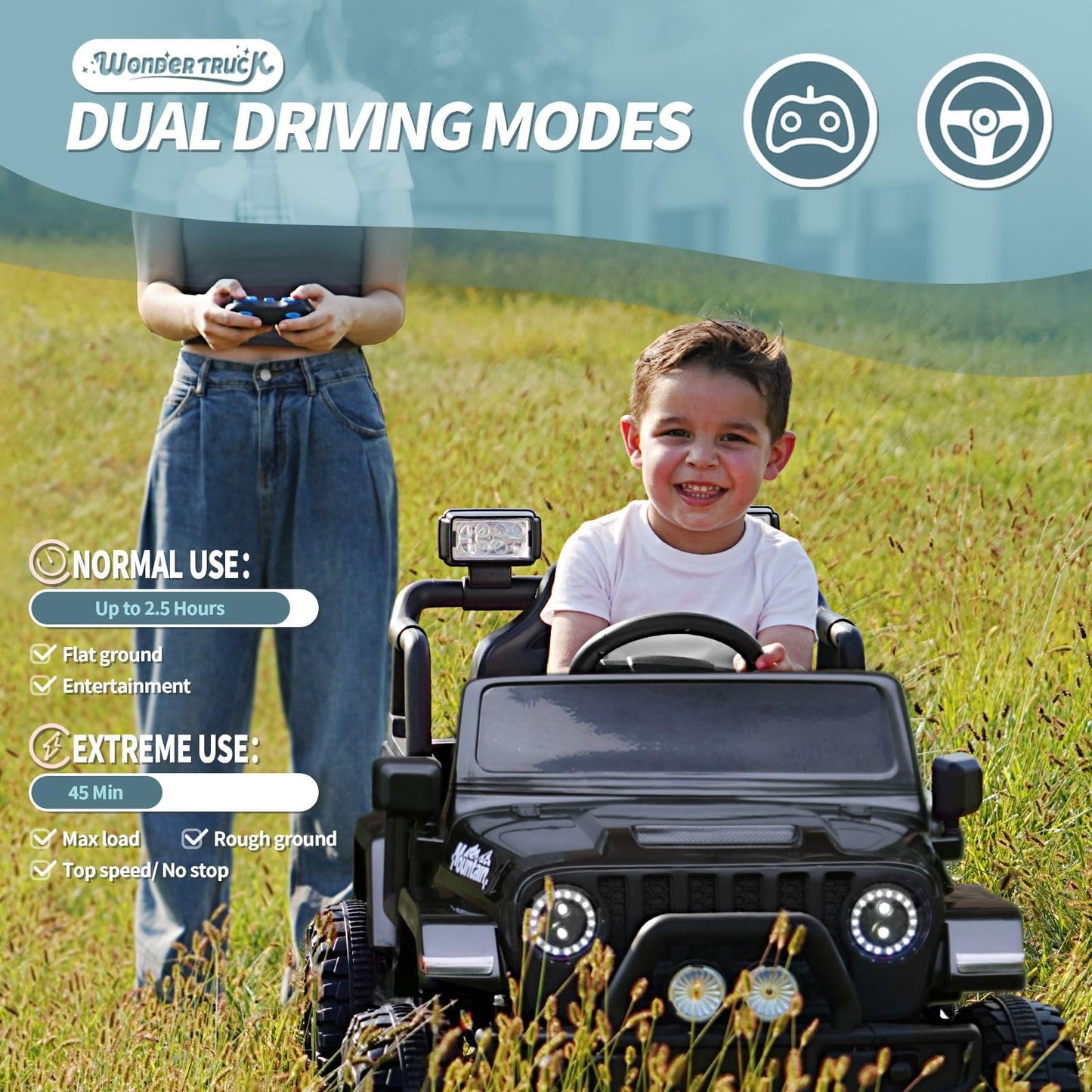 Joywhale 12V Kids Ride on Truck Battery Powered Motorized Car Electric Vehicle for Kids, with Remote Control, 4-Wheel Suspension