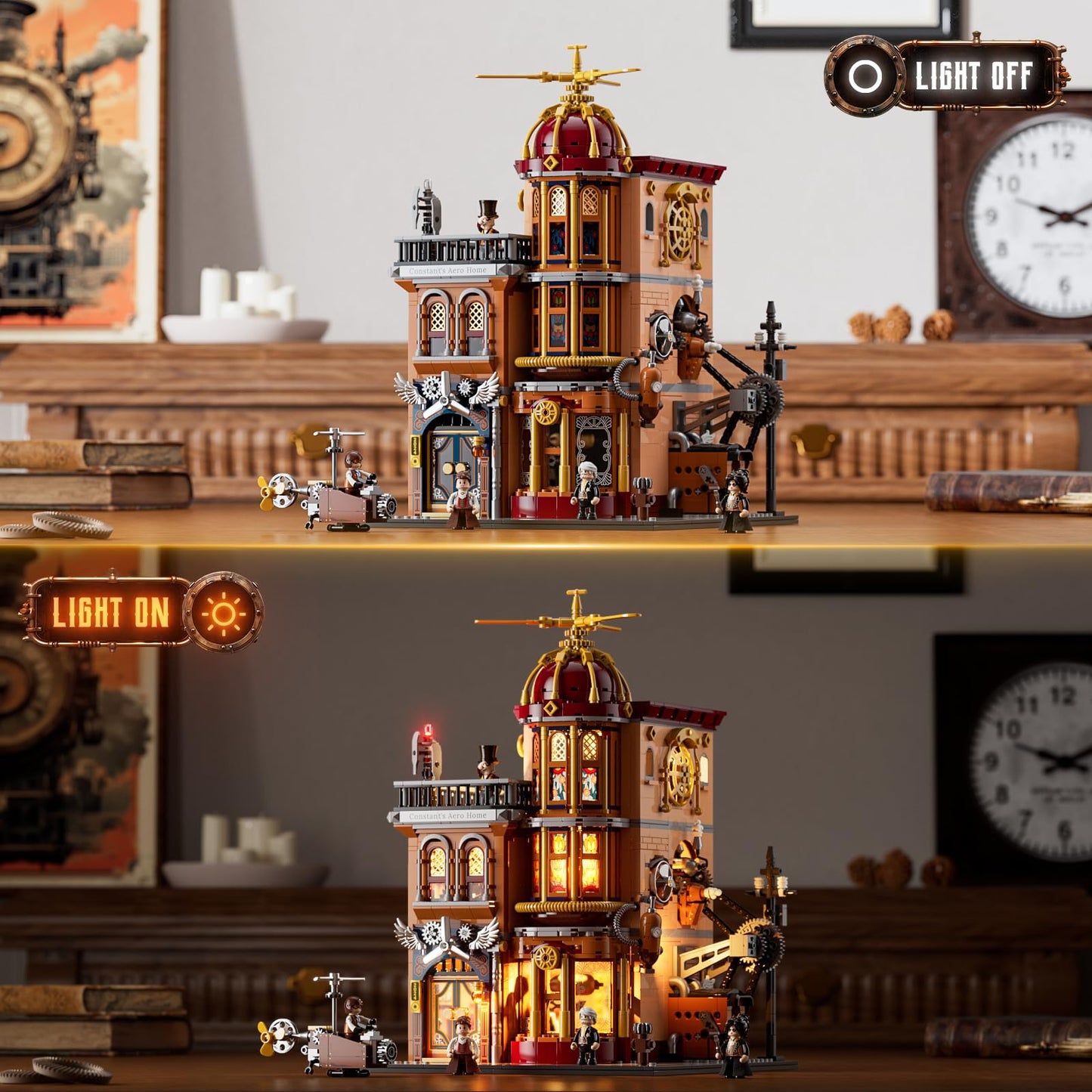 Funwhole Steampunk Flying Club Lighting Building-Bricks Set - 1871 Pcs Modular Building Blocks Display Collectible Set For Adults