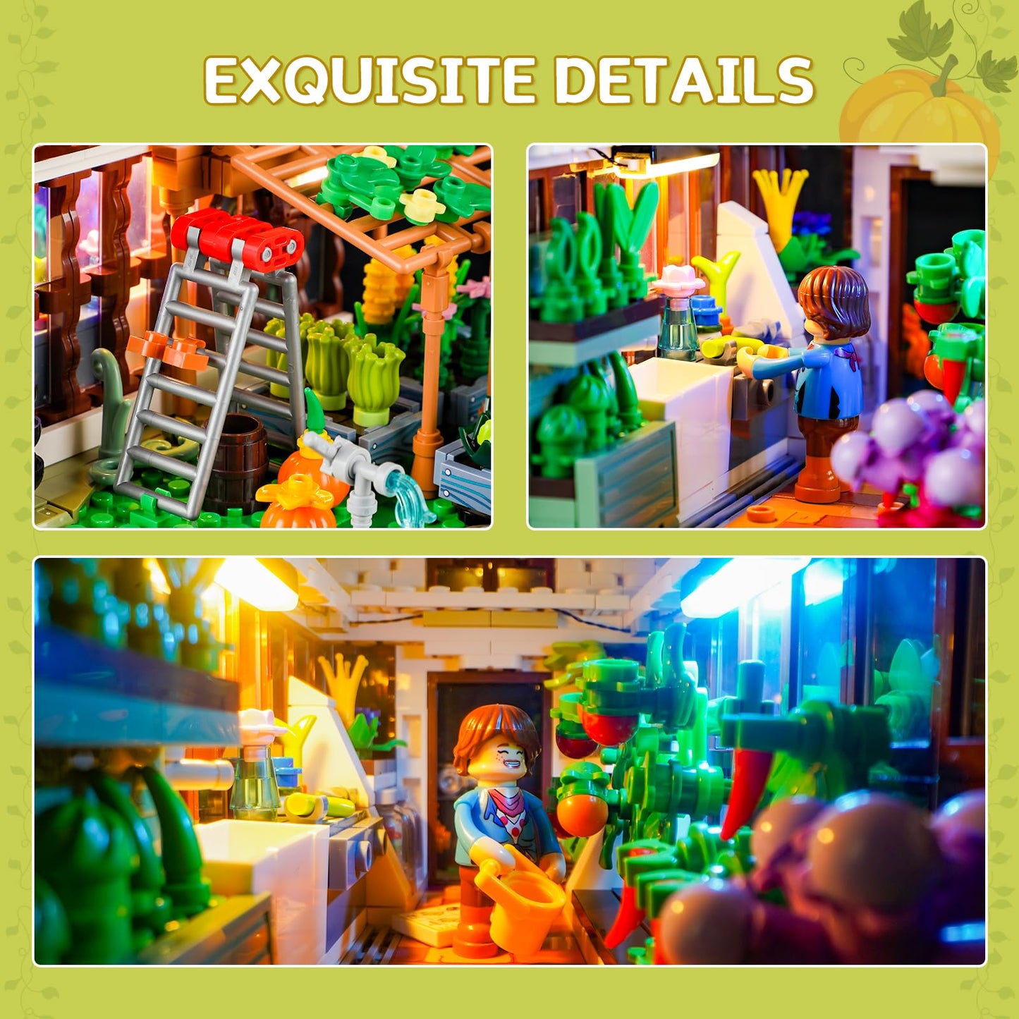 Funwhole Botanical-Garden Greenhouse Lighting Building-Bricks Set - Farm Flower House Collection Led Light Model Display Set 142