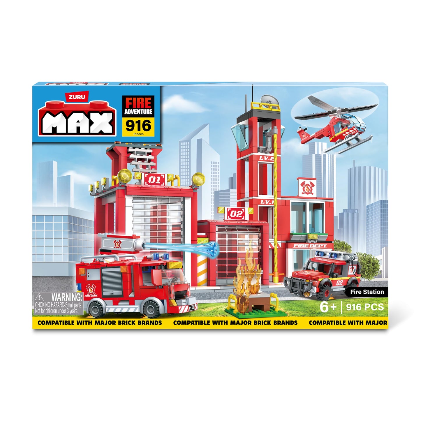 MAX Adventure Fire Rescue Playset (916 Pieces) Building Bricks Toys for Kids 5+ Create Vehicles and More UNbox Discover