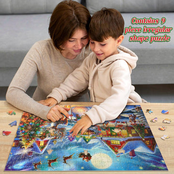 500 Piece Christmas Puzzle For Adults And Kids Santa'S Secret Village Jigsaw Puzzle With Irregular Shape Christmas Puzzle Gift F