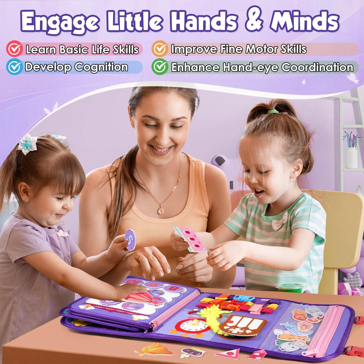 Freybli Toddler Busy Board Montessori Toys For 1-3 Year Old Girl Birthday Gift, Educational Learning Busy Book For Toddlers 1-3,