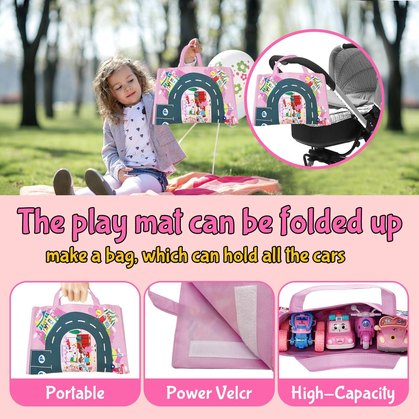 Toddler Girls Brithday Gifts Sets For Age 2 3 4 5, Girls Princess Car Toy Set With Baby Doll, Storage Bag For Traffic Safety Edu