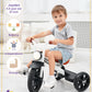 KRIDDO Kids Tricycle, 12 Inch Puncture Free Wheel w Front Light, Adjustable Seat Height, Gift for 2-5 Year Olds, White
