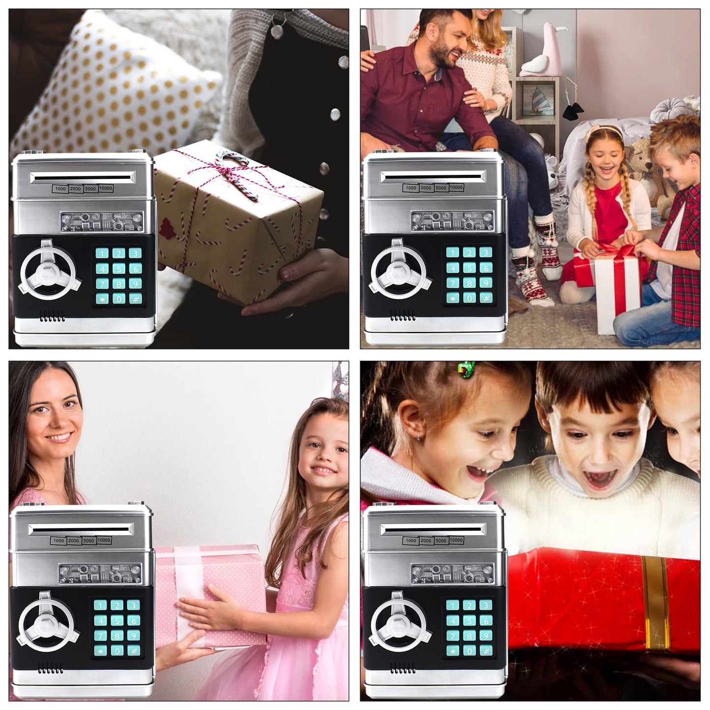 Elemusi Piggy Bank For Kids, Atm Electronic Password Cash Coin Bank, Money Saving Box For Kids, Boys Girls Birthday Gift (Silver)