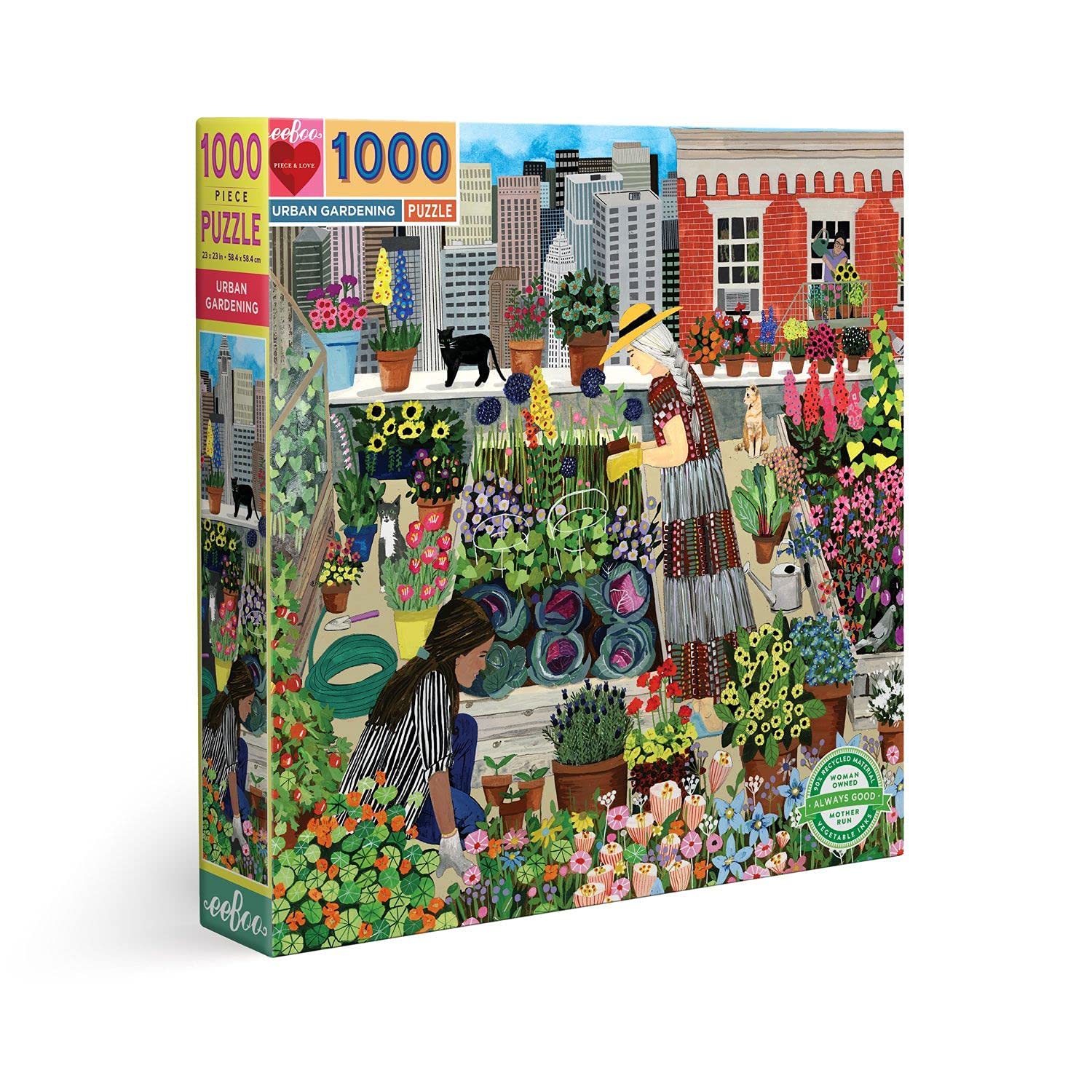 eeBoo: Piece and Love Urban Gardening 1000 Piece Square mature-themed Jigsaw Puzzle  Puzzle for mature-themeds and Families  Glossy  Sturdy Pieces and Minimal Puzzle Dust