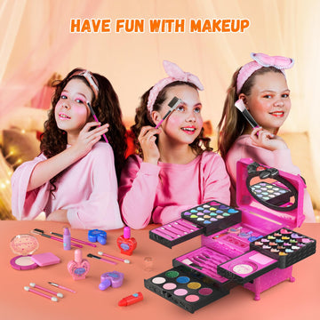 Kids Makeup Kit for Girl - 66Pcs Kids Washable Makeup Kits, Real Makeup Girls Toys Girl Makeup Sets for Toddler Kid Children Chr