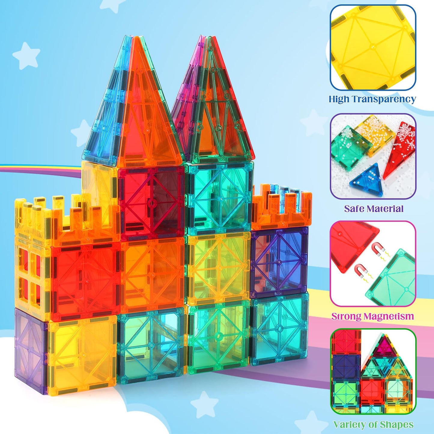 OugerToy Magnetic Building Tiles 104PCS - Multicolor Educational STEM Toys for Kids Ages 3-9, Model: Ougertoy-104