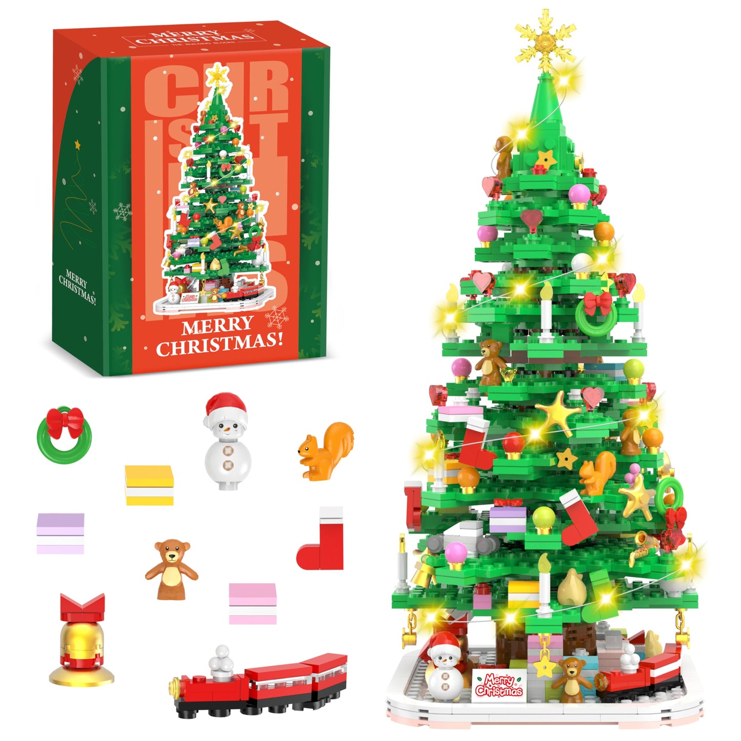 Wowok Christmas Building Blocks Toy - Christmas Tree Building Set  1102 Pieces Mini Building Blocks for Kids mature-themed  for Teens Girls Boys Christmas Party Home Decoration