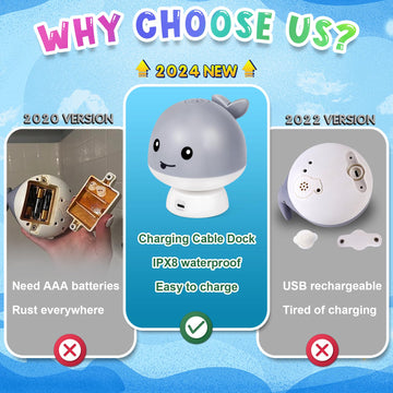 ?2025 Upgraded?Gigilli Baby Whale Bath Toy - Easy Charging Bath Toys For Kids Ages 1-3 Light Up Bath Fountain Toy 6-12-18 Months Toddlers Bathtub Toy Sprinkler Baby Easter Gifts Easter Basket Stuffers