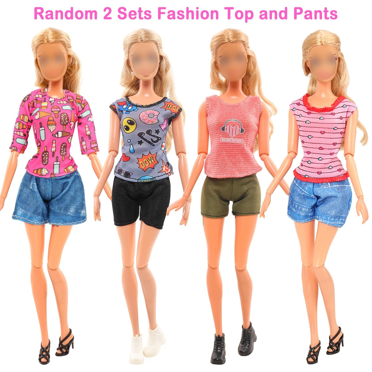 Miunana 23 Pcs 11.5 Inch Girl Doll Fashion Top And Pants 10 Pairs Of Girl Doll High Heels Shoes,Girl Dolls Sequin Dress For Doll