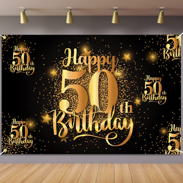 Mnixy Happy 50Th Birthday Backdrop Banner Step And Repeat 50 Years Old Background Decorations For Women Men Her Him Photography Party Supplies Glitter Black Gold (1)