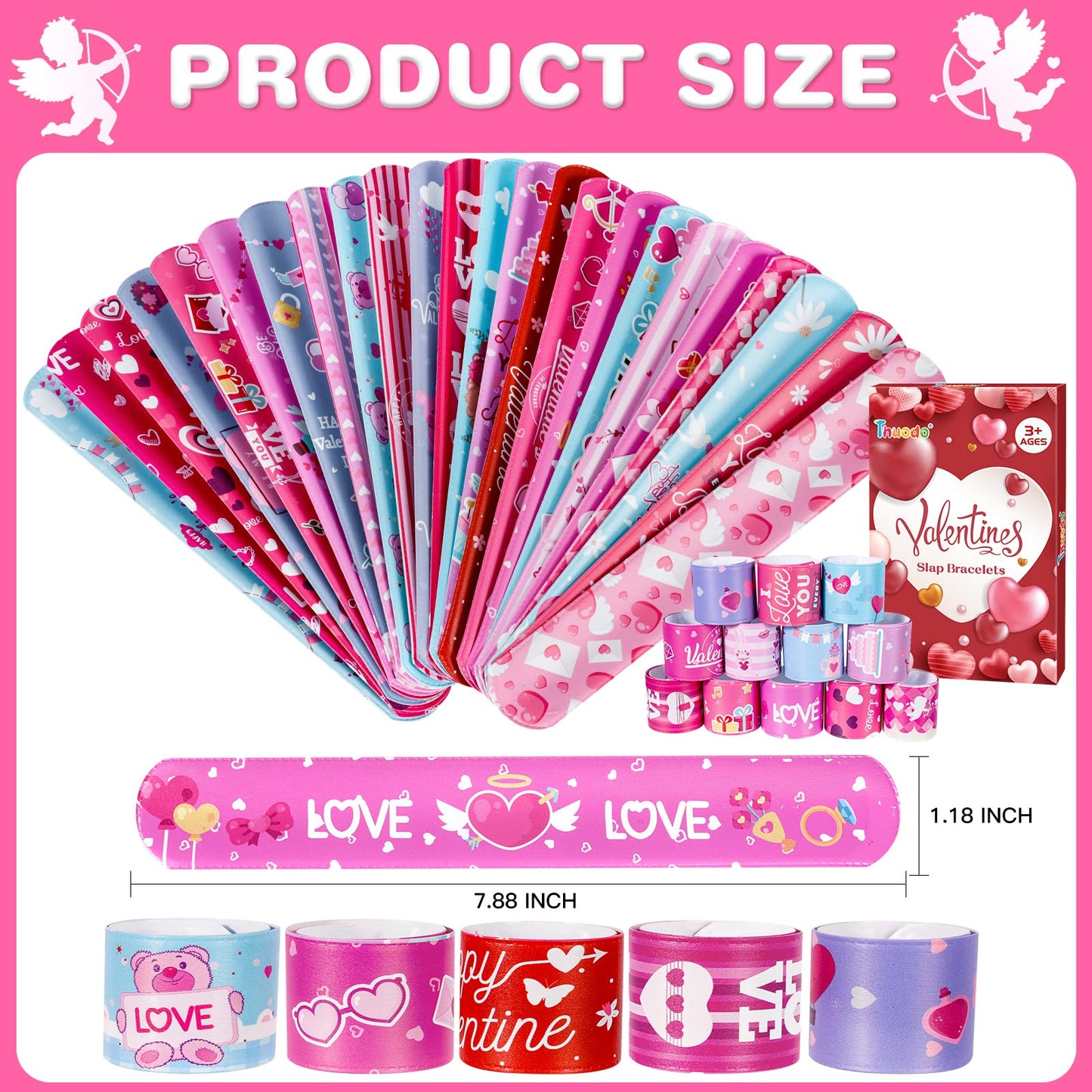 Thuodo 48 Pcs Valentines Day Slap Bracelets with Colorful Hearts for Birthday Gifts for Kids Party Supplies Favors Classroom Exc