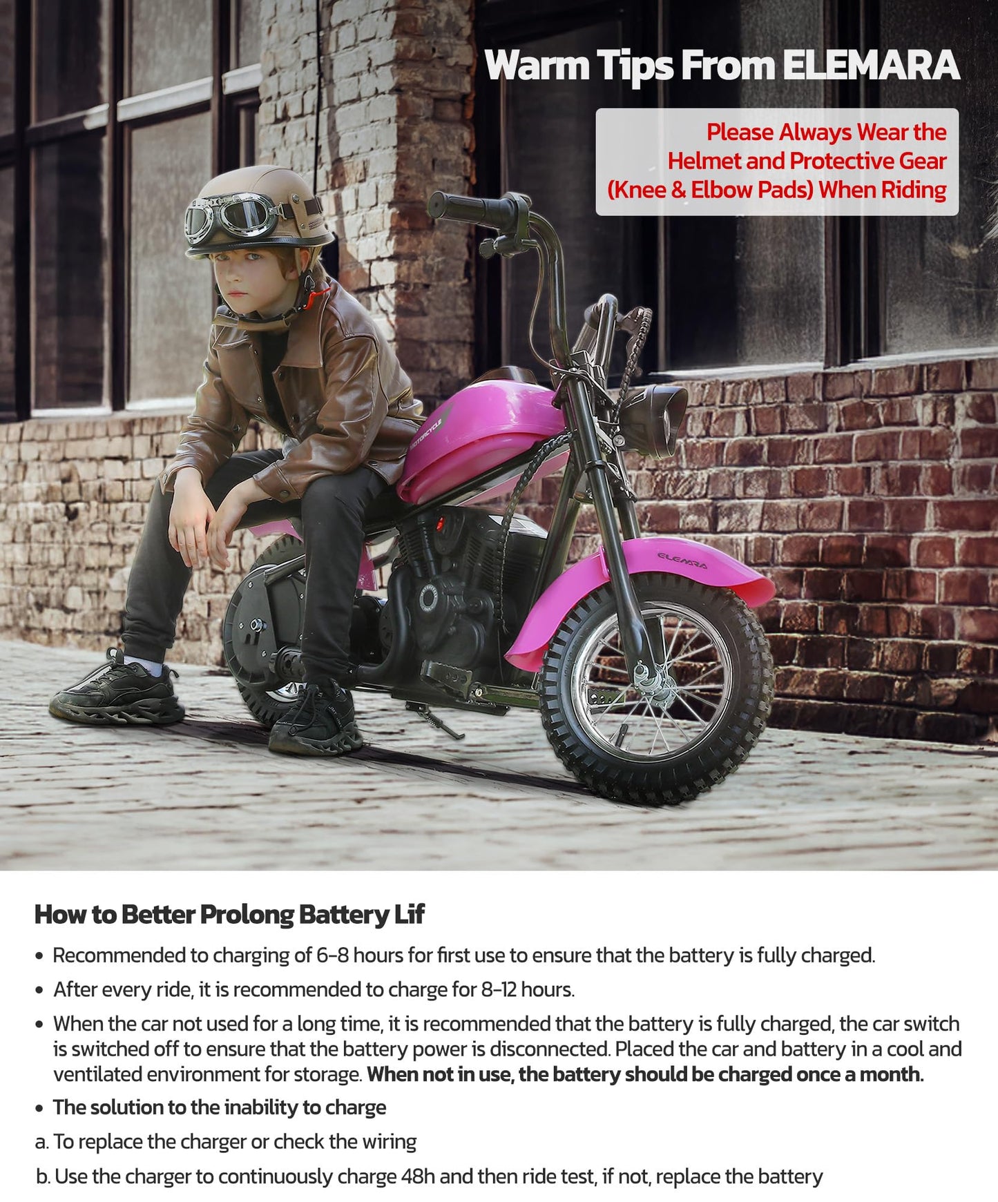 Elemara Electric Dirt Bike, 24V Ride On Toy For Big Kids,15 Mph & 150Lb Max, Kids Motorcycle W/Raised Handlebars, Power Display, Twist-Grip Throttle,Shock Springs, Key Start,Handbrake, 12' Tires-Pink