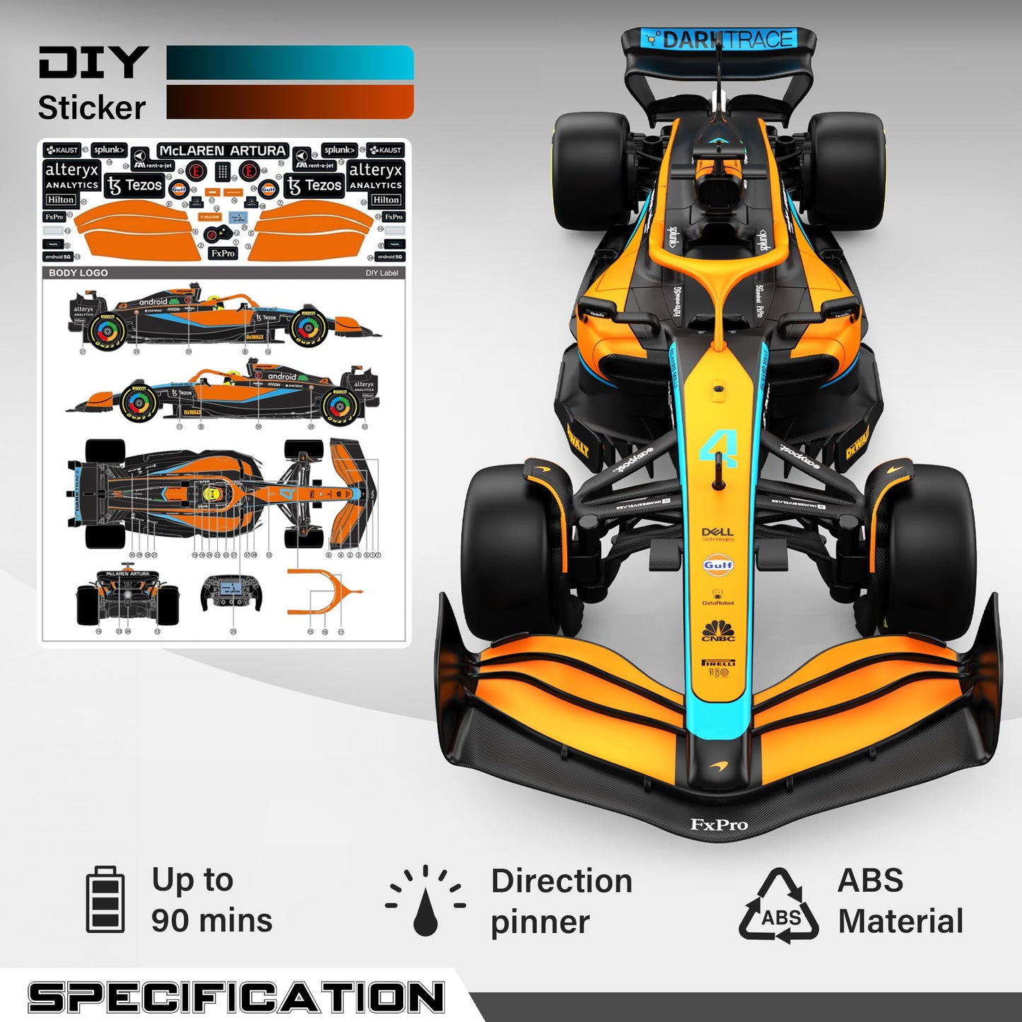 Voltz Toys Authentic Licensed 1:18 McLaren F1 MCL36 Remote Control Car - F1 Collection RC car Series for Kids and Adults - 2.4GH