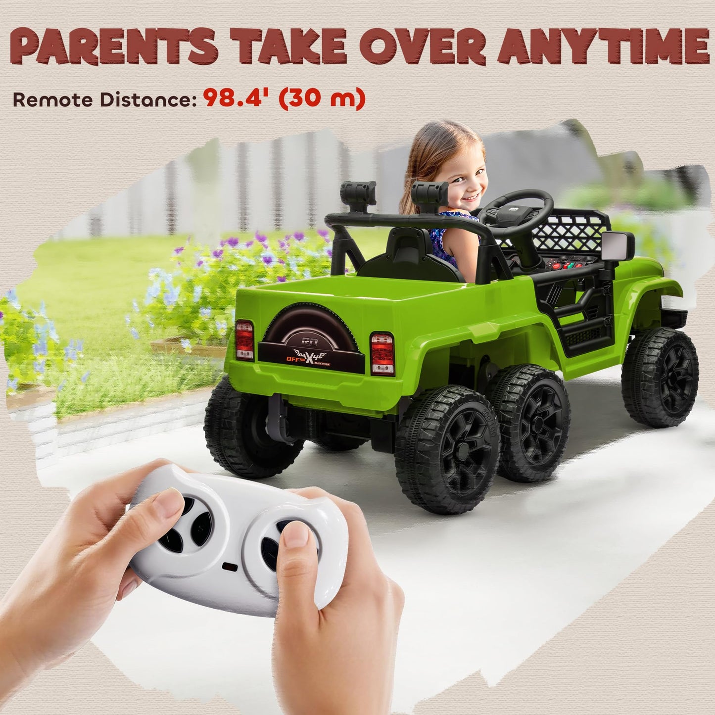 Qaba 12V 4x4 Kids Ride on Truck with Back Trailer, 2WD/4WD Switchable Kids Electric Car with Parent Remote Control, Spring Suspe