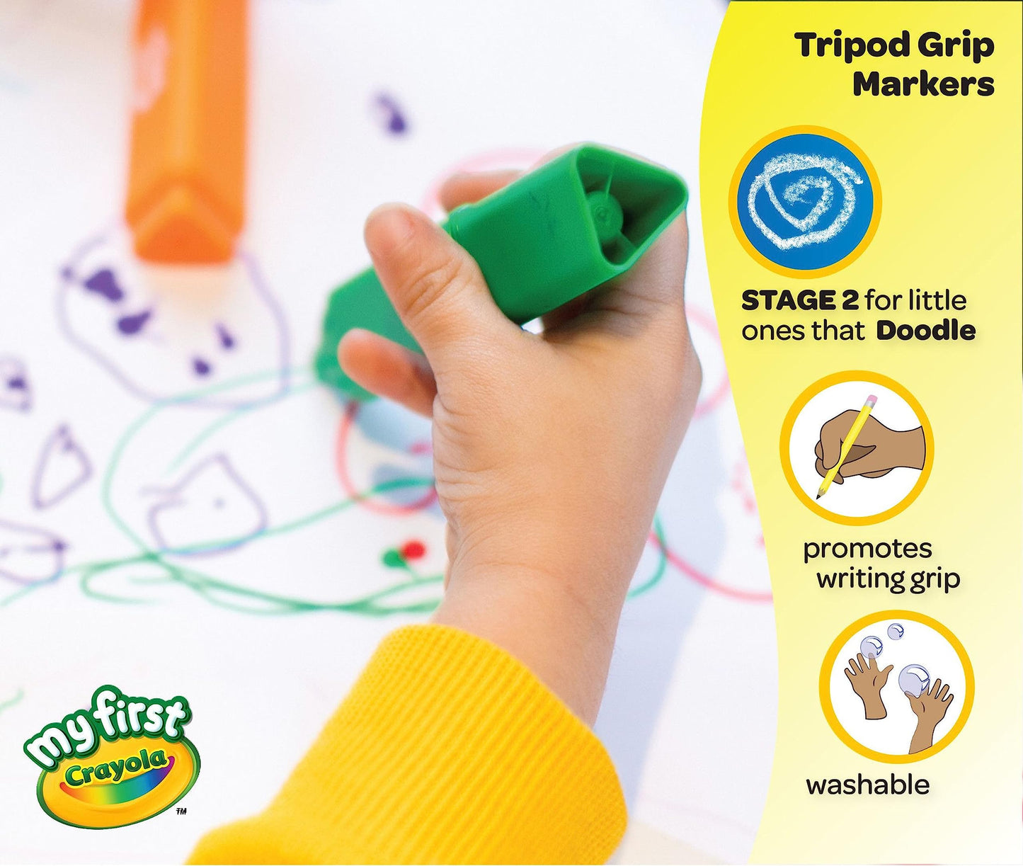 Crayola Triangle Toddler Markers, 8ct Easy Grip Washable Coloring Markers, Multicolored, Arts & Crafts Supplies for Young Kids
