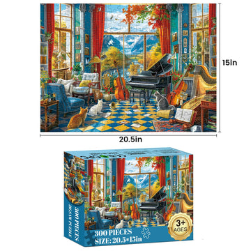 Jigsaw Puzzles 300 Pieces for mature-themeds Room Piano mature-themed Puzzles 300 Piece Puzzles for Kids Ages 8-10 10-12 Recycled Cardboard Puzzle Pieces Family Challenging Game 20.5x15IN