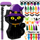 Civaner 52 Pcs Halloween Game Set Black Cat Piata Scary Cat Piata with Stick Blindfold and Horrible Halloween Toys Bulk for Scar