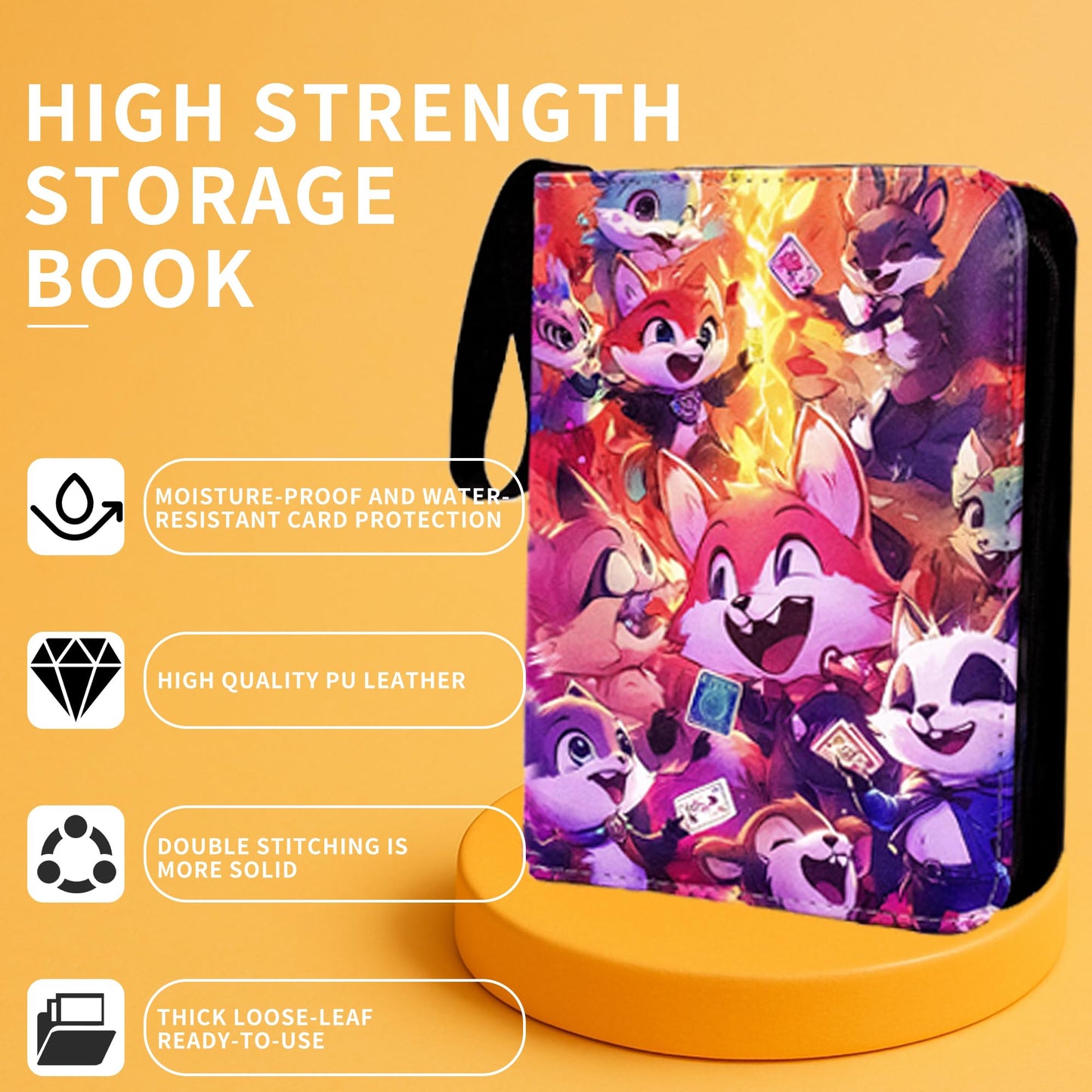 504 double-sided loose leaf Collector Album 4 Pocket Card Binder Advanced Zipper Card Binding Device TCG sports trading card binder(Cartoon style) (4-color-504)