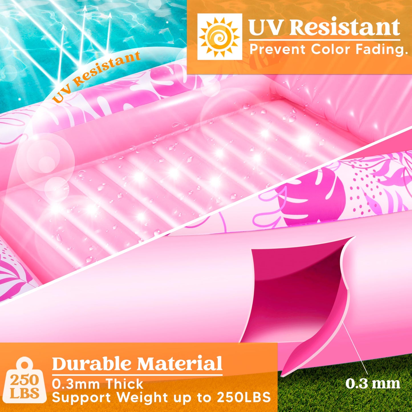 Sloosh Inflatable Tanning Pool Lounger Float, 70' X 46' Pool Floats Adult With Pillow, 4 In 1 Suntan Tub Raft Floatie,Sunbathing Bed Lounge For Water Blow Up Kids Ball Pit Party Gifts, L-Hot Pink