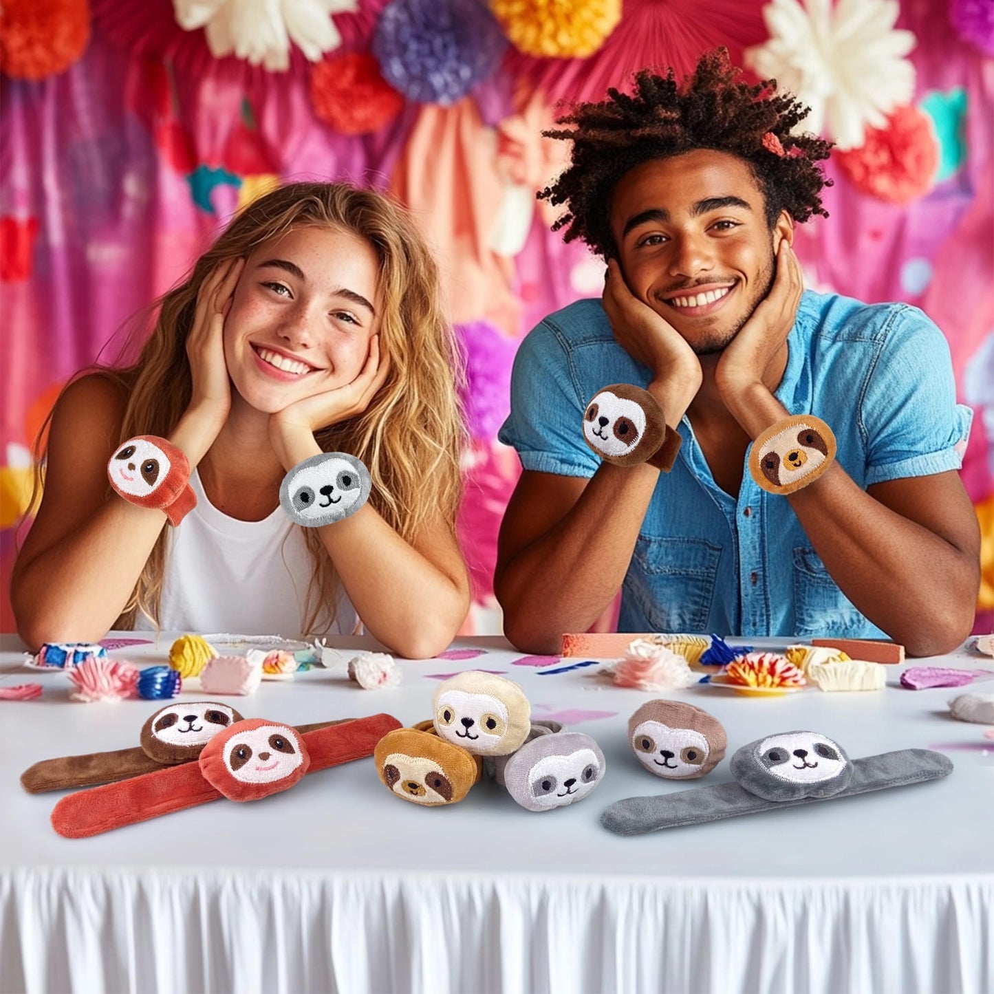 12 PCS Stuffed Sloth Animal Slap Bracelets Plush Animal Snap Bracelets Cute Wrist Slap Band Toy Wrist Animals Wrist Pets Slap Br