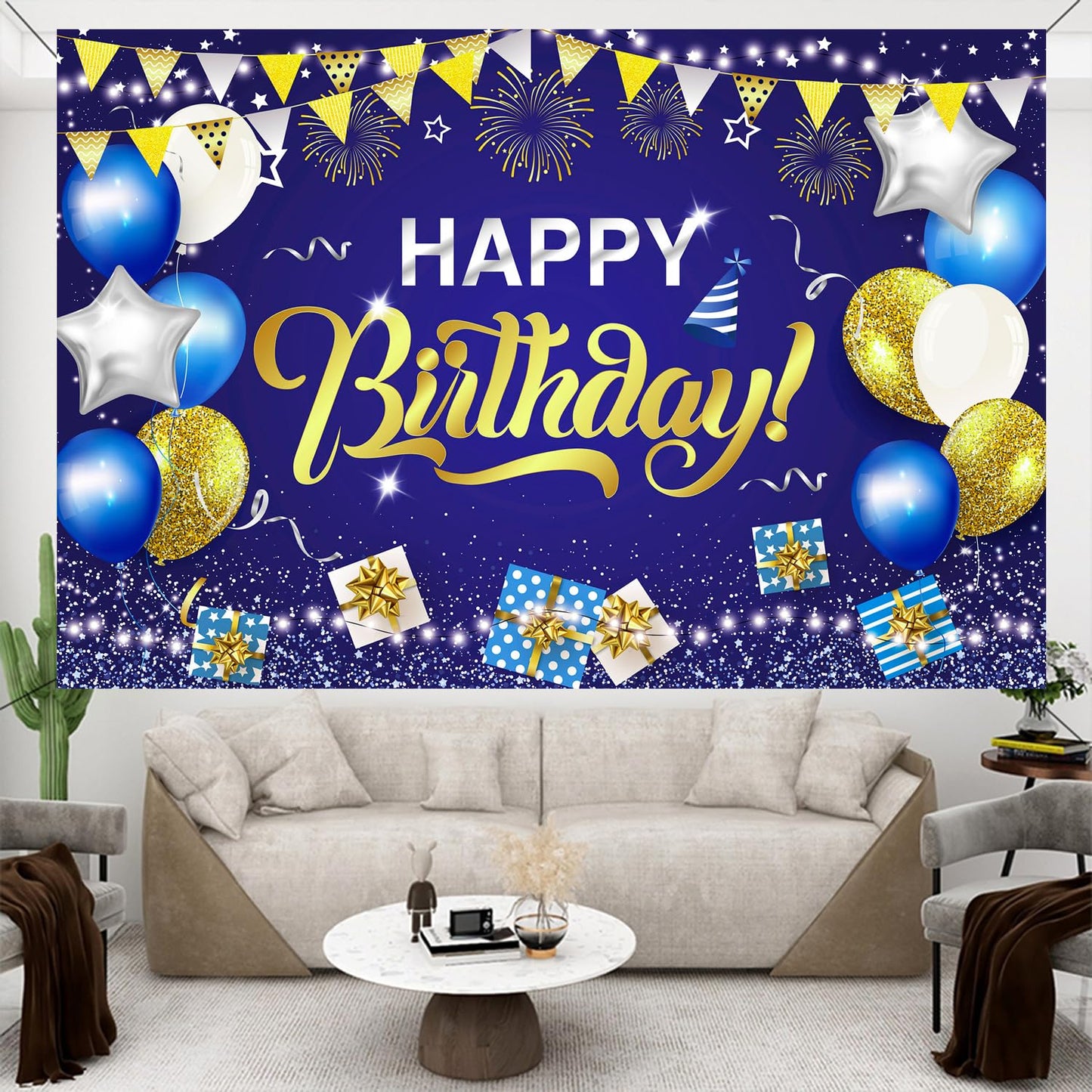 YinQin 180x120 cm Royal Navy Blue Gold Happy Birthday Backdrops Cloth 71x47 inch Birthday Photography Background Glitter Navy Bl
