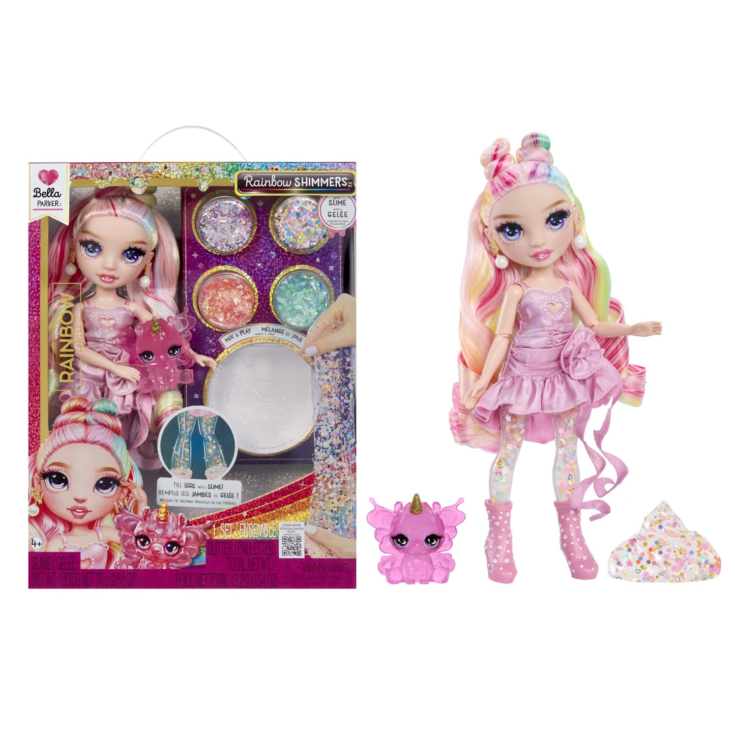 Rainbow High Rainbow Shimmers With Slime - Bella, Pink 11   , Create A Rainbow Fashion Doll, Slime Kit