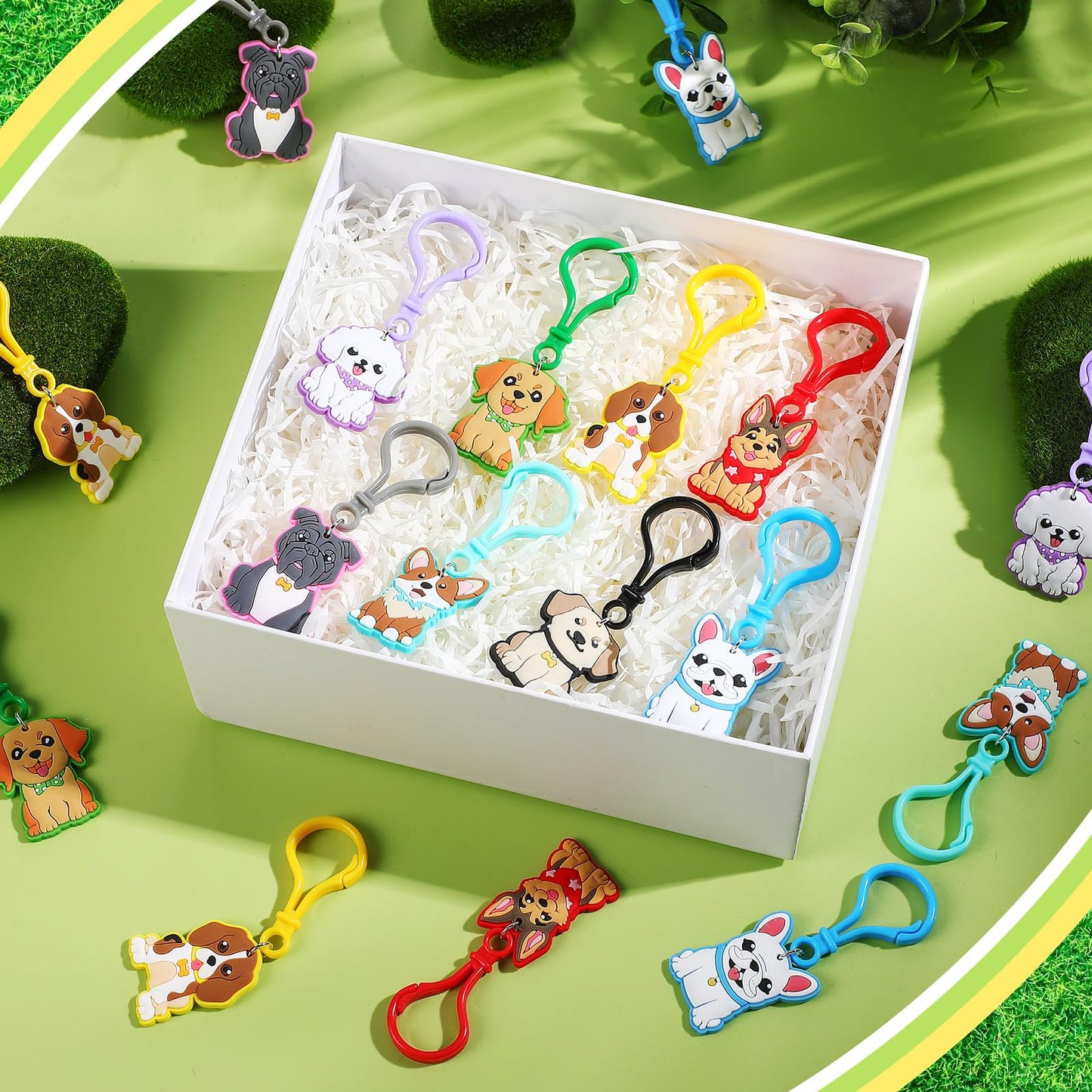 Jadive 24 Pack Puppy Dog Keychains Dog Party Favors Birthday Decorations Cute Animals Ornament Pendant for Christmas Boy Girl Gi