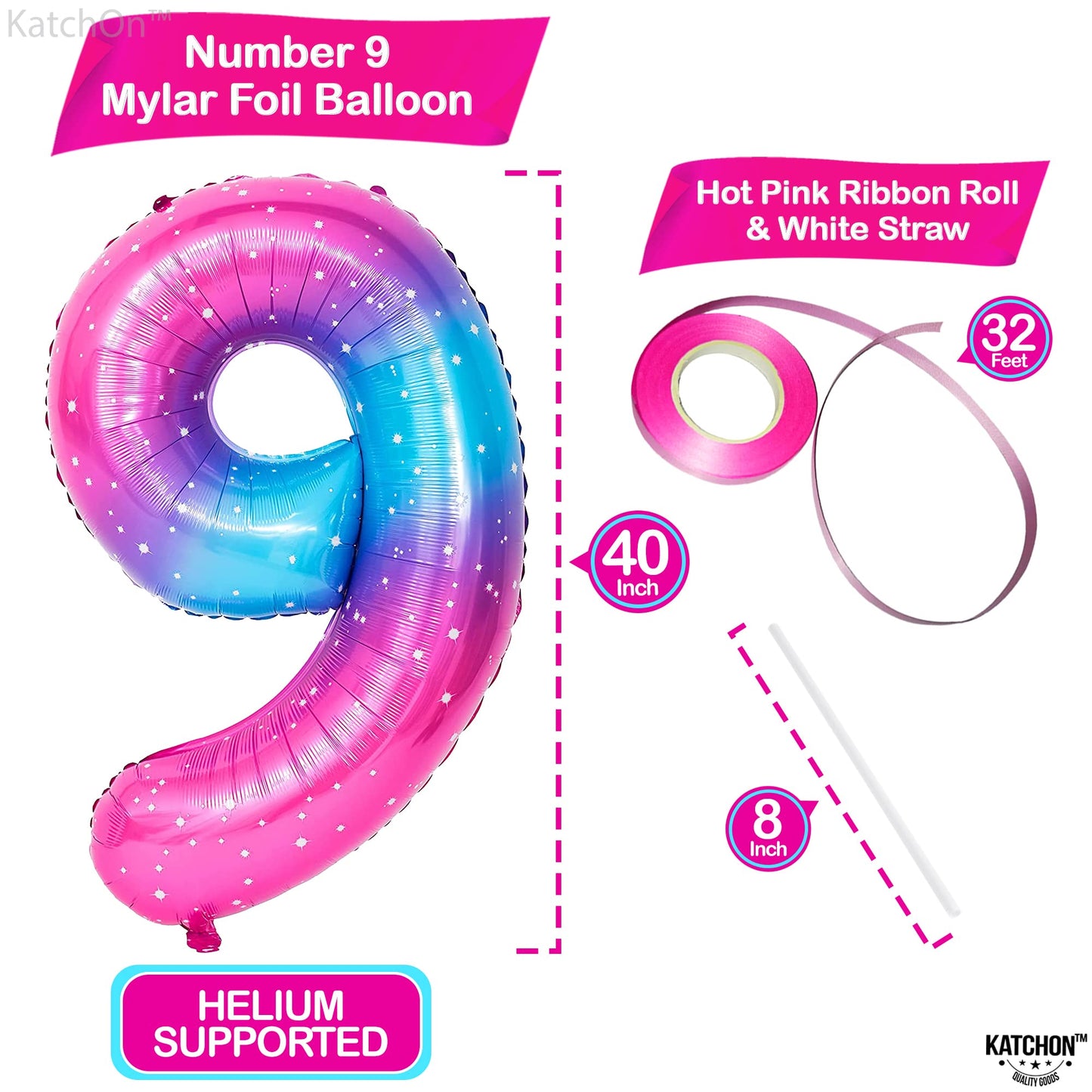 Katchon, Giant Galaxy 9 Balloon Number - 40 Inch | Pink Blue Number 9 Balloon | 9Th Birthday Decorations, Cloud 9 Birthday Decorations For Girls | 9 Birthday Balloon, Galaxy Number 9 Balloon For Girls