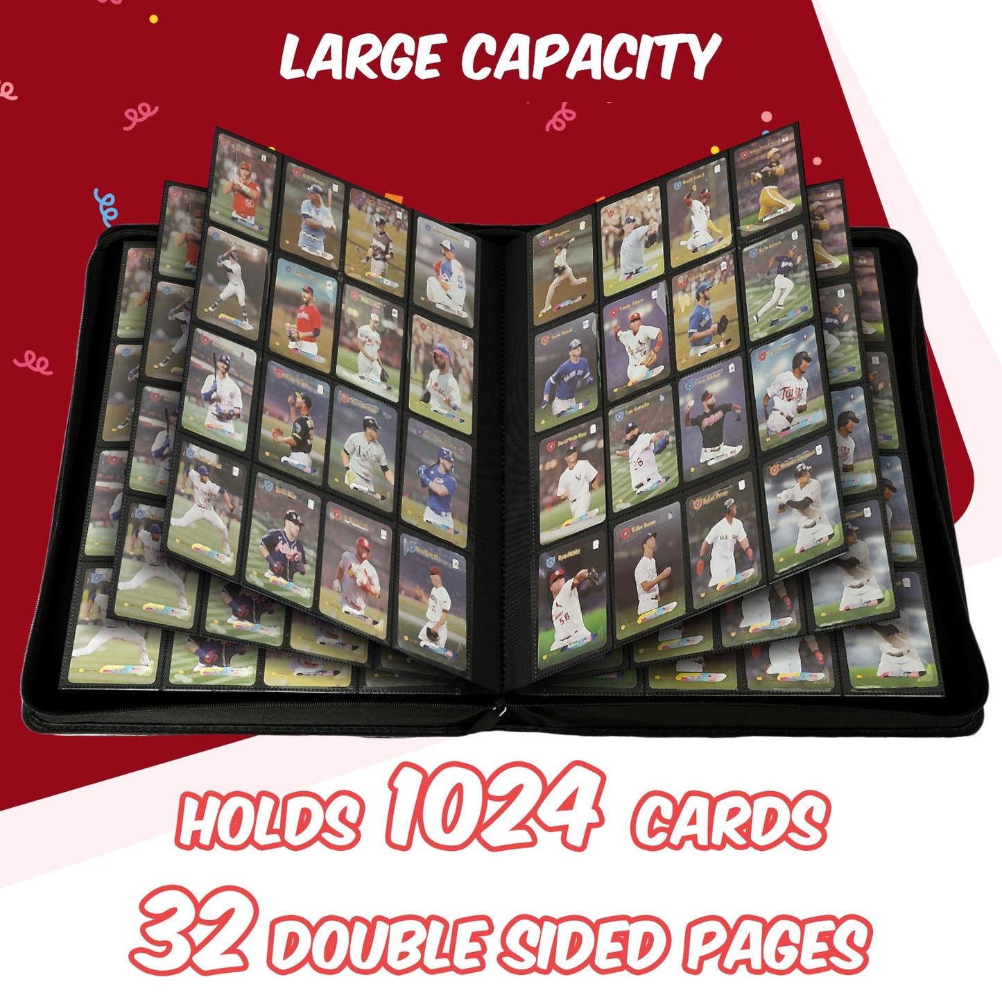 enhanced Card Binder 16 Pocket  1000+ Cards PU Cover Trading Card Binder Side Loading Card Collection Album Holder Folders for MTG  TCG  Game Cards & Sports Cards  Kpop (red)