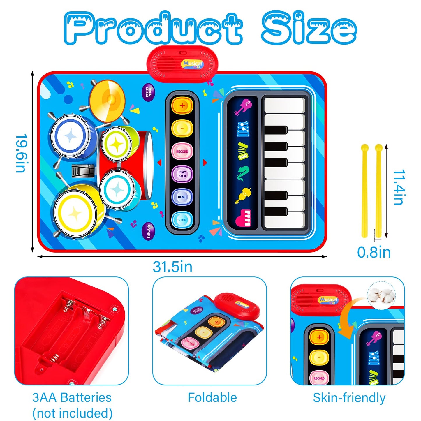 Baby Toys For 1 Year Old: Baby Musical Mat Toddler Toys Age 1-2 - 2 In 1 Piano Drum Babies Play Mat - Infant Music Toy 12-18 Months Babies Birthday Valentines Gifts For 1 2 3 Year Old Boys Girls