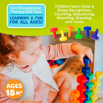 Skoolzy Montessori Sensory Pegboard 33 Piece Set - Develop Sensory Play Occupational Therapy Stem Learning Educational Toys For Kids 2+ - Includes Foam Board, Lacing String, Dice, Storage Bag, Ebook