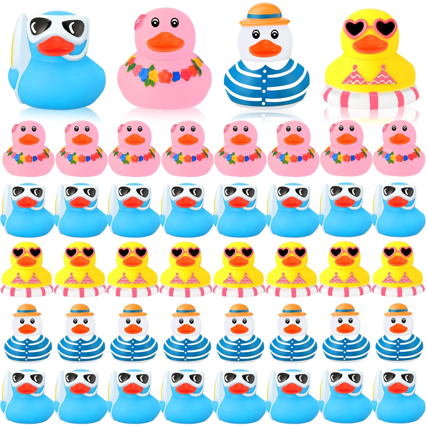 Honoson 48 Pcs Beach Rubber Duckies Mini Rubber Duck Bath Toys Float Funny Bathtub Squeaky Ducky For Pool Water Activity Birthda