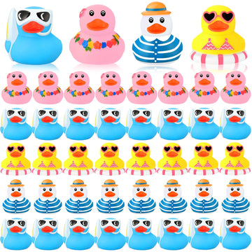Honoson 48 Pcs Beach Rubber Duckies Mini Rubber Duck Bath Toys Float Funny Bathtub Squeaky Ducky For Pool Water Activity Birthda