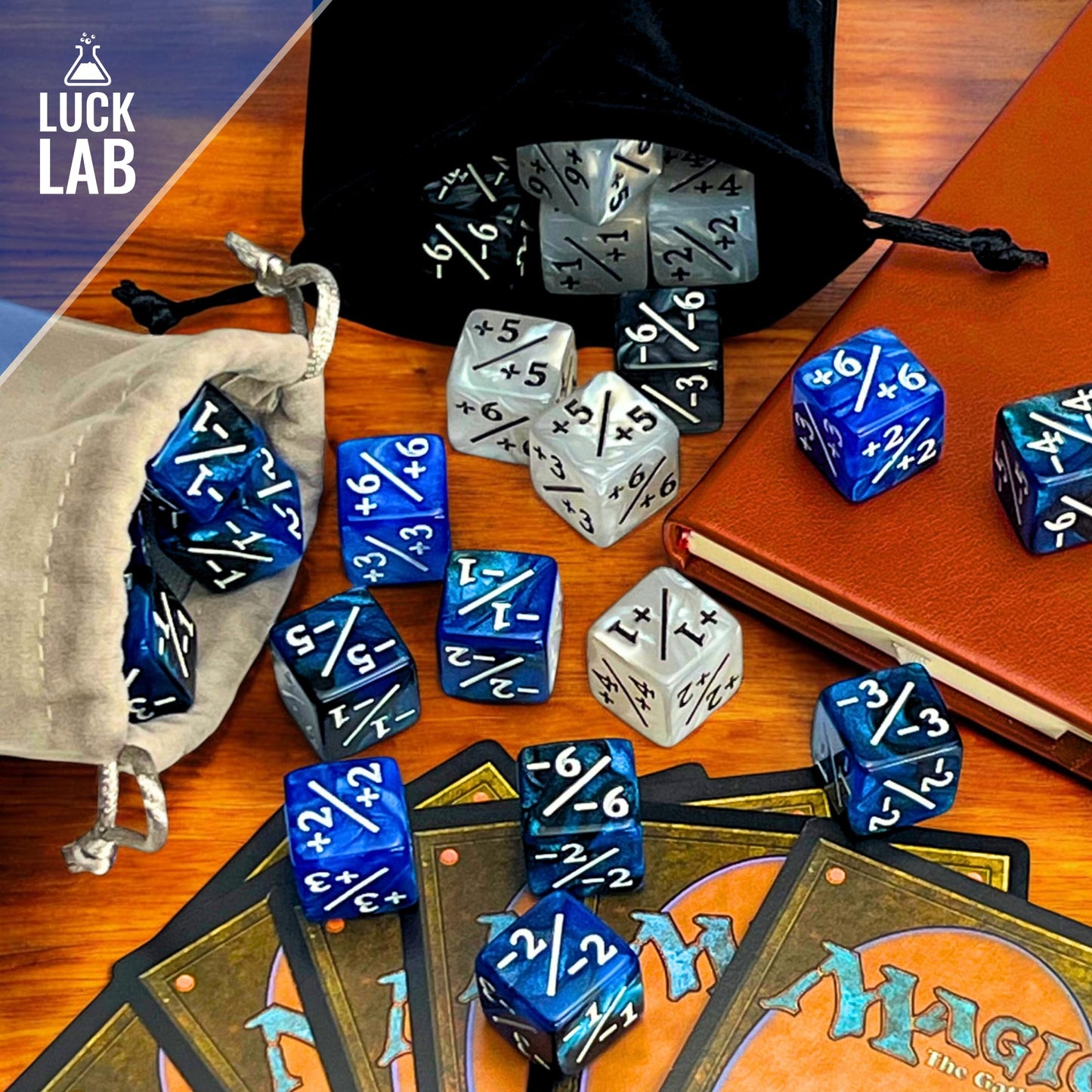 Luck Lab MTG Magic Life Counter Dice, 48 PCS - Compatible w/Magic Card Game Accessories, CCG Creature Stats w/ 2 Dice Bags (Blue