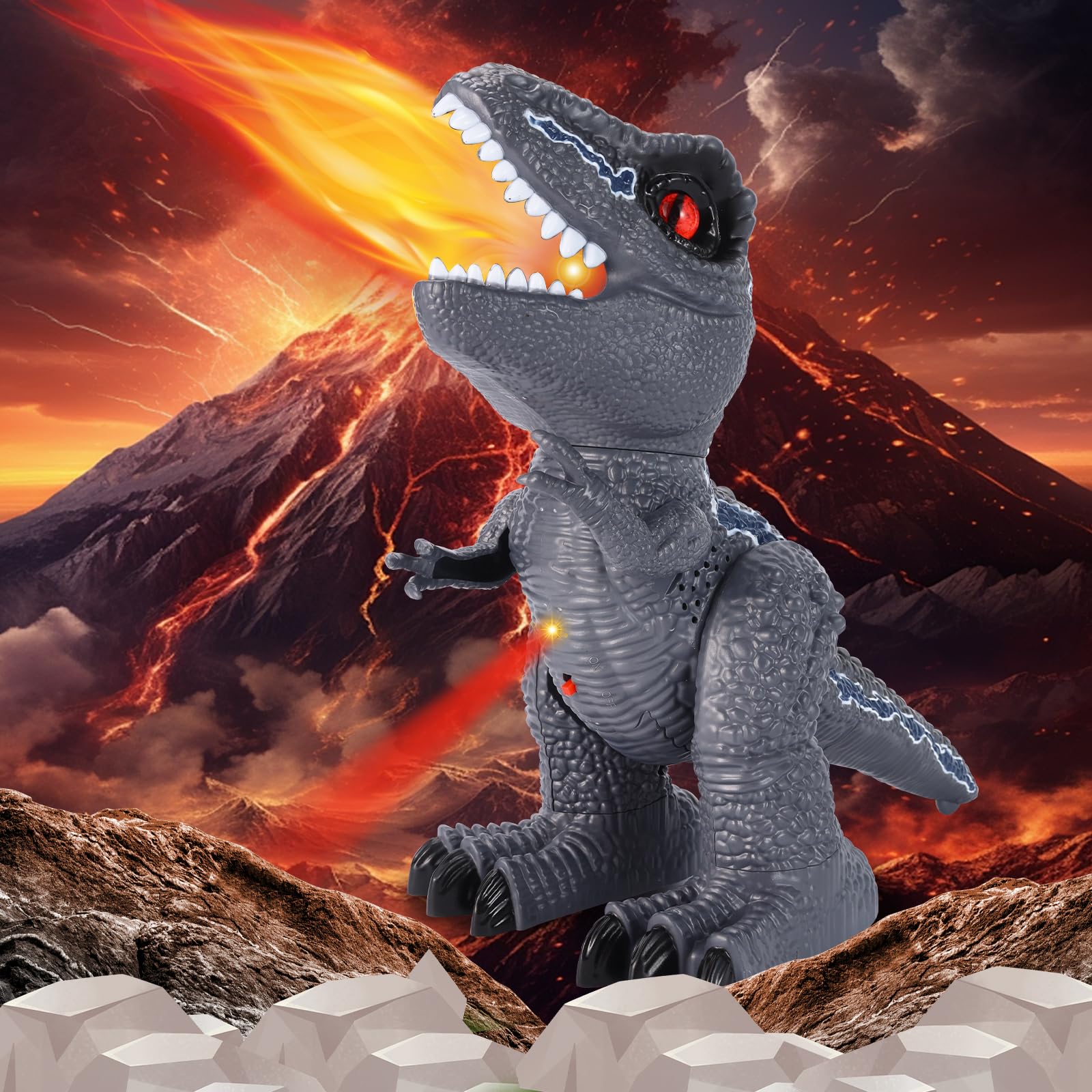 Roterdon Remote Control Dinosaur Toy With Spray, Jurassic Dinosaur Toys For Kids 3-5 With Lights & Sounds, Dino Robot Great Gift