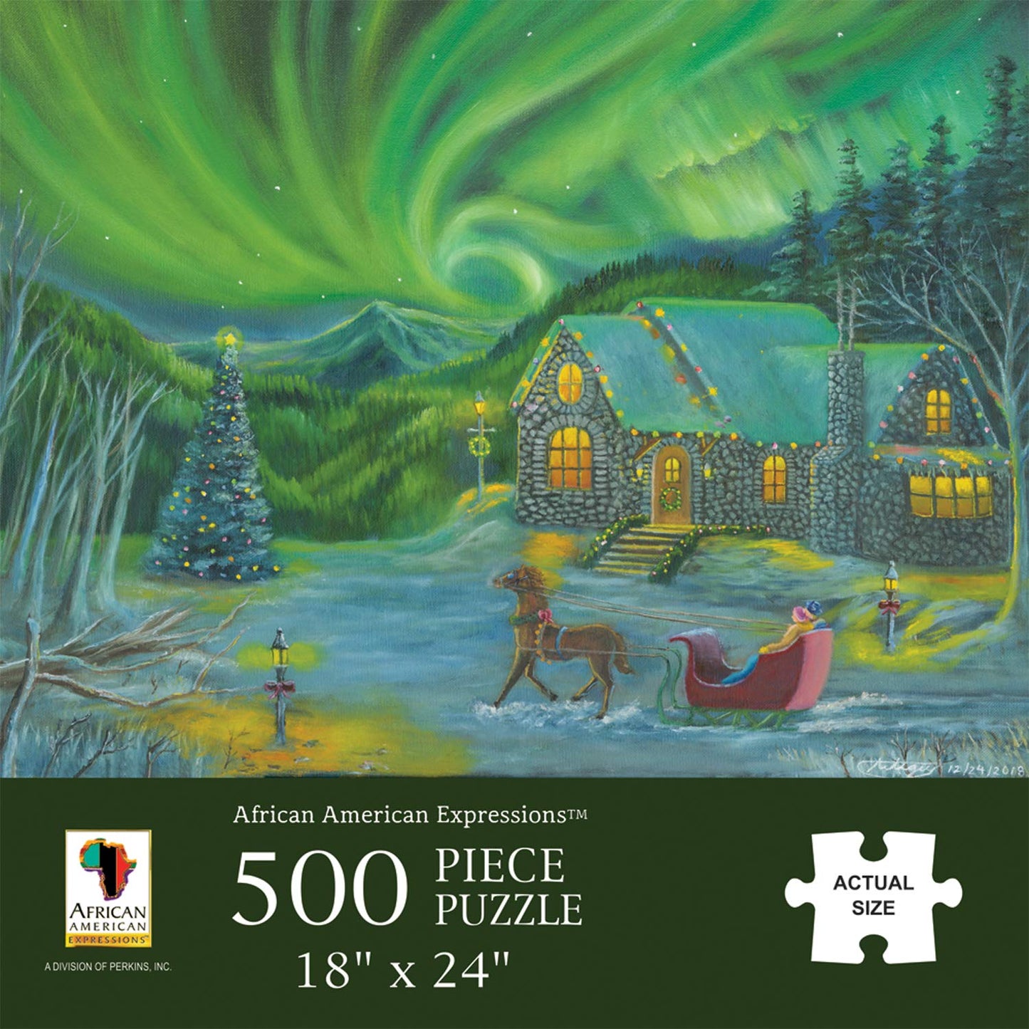 African American Expressions - Northern Lights Christmas Scene Puzzle - 500-Piece African American Jigsaw Puzzle For Adults | Wi