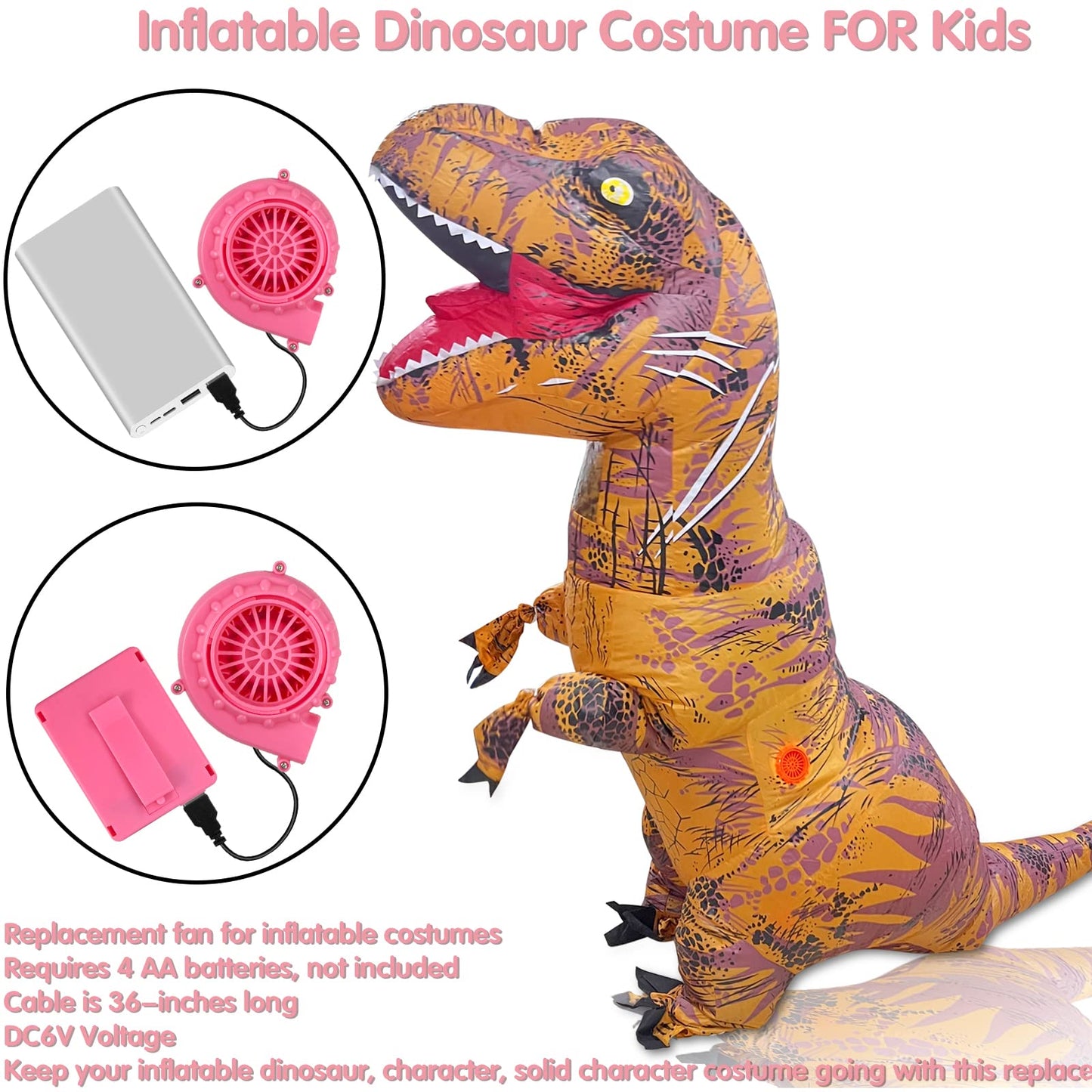Wittocs Pink Costume Fan Mini Blower Fan For Dinosaur Halloween Inflatable Blow Up Costume(Upgraded Version)