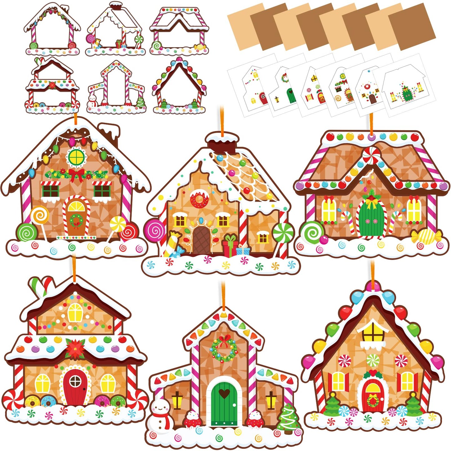 42 Packs Christmas Suncatchers Crafts for Kids, Winter DIY Gingerbread House Tissue Paper Sign Art Crafts Kit Gift for Winter Xm