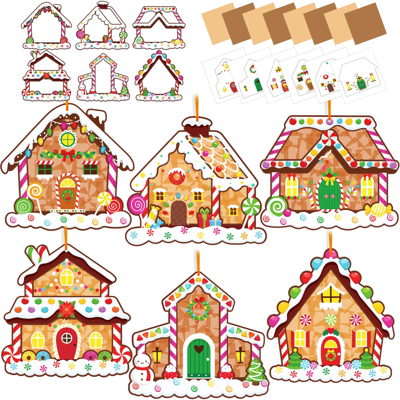 42 Packs Christmas Suncatchers Crafts for Kids, Winter DIY Gingerbread House Tissue Paper Sign Art Crafts Kit Gift for Winter Xm