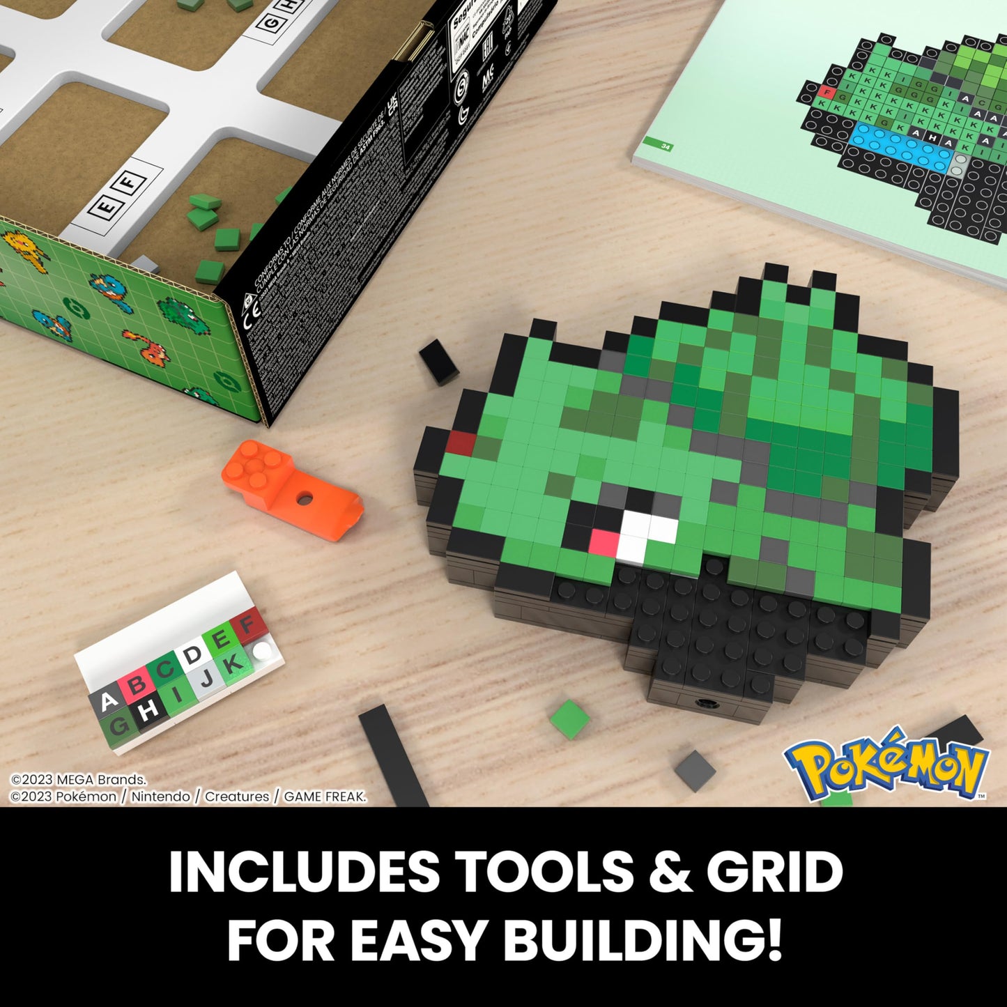 Mega Pok?mon Bisasam Retro Look - 15 cm Buildable with Pixel Art Stones - Includes Wall Mounted Base for mature-themed Lovers and Collectors  HTH75