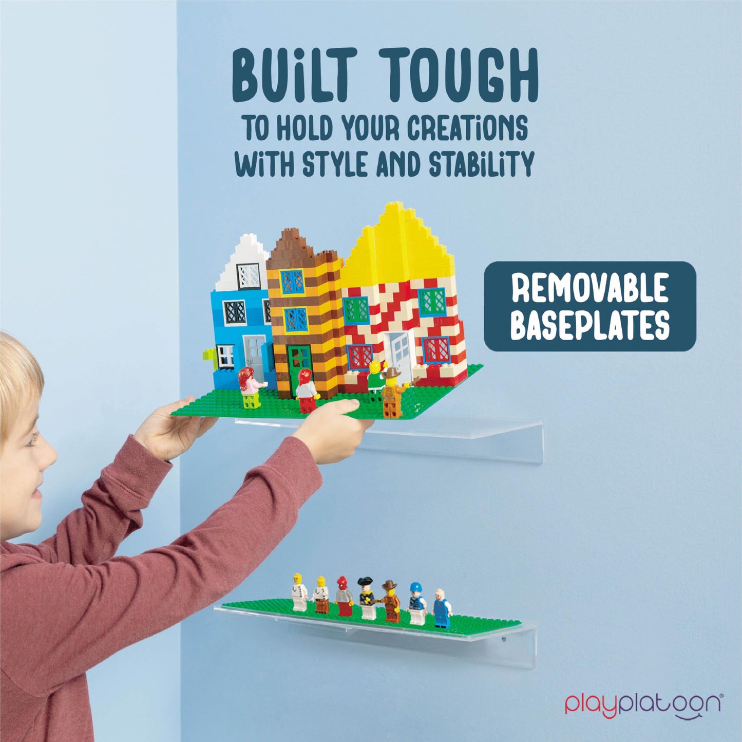 Play Platoon Building Brick Display Shelves 2 Pack Minifigure Display Case Shelf - 12x5 Inch Acrylic Wall Mount Shelf for Wall,