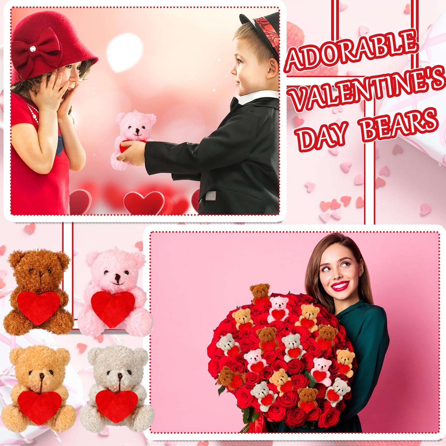 Liliful 20 Pcs Valentine Animals Bear With Heart Mini Valentine'S Day Stuffed Animals Bulk Plush Animals For Valentine'S Day Plu