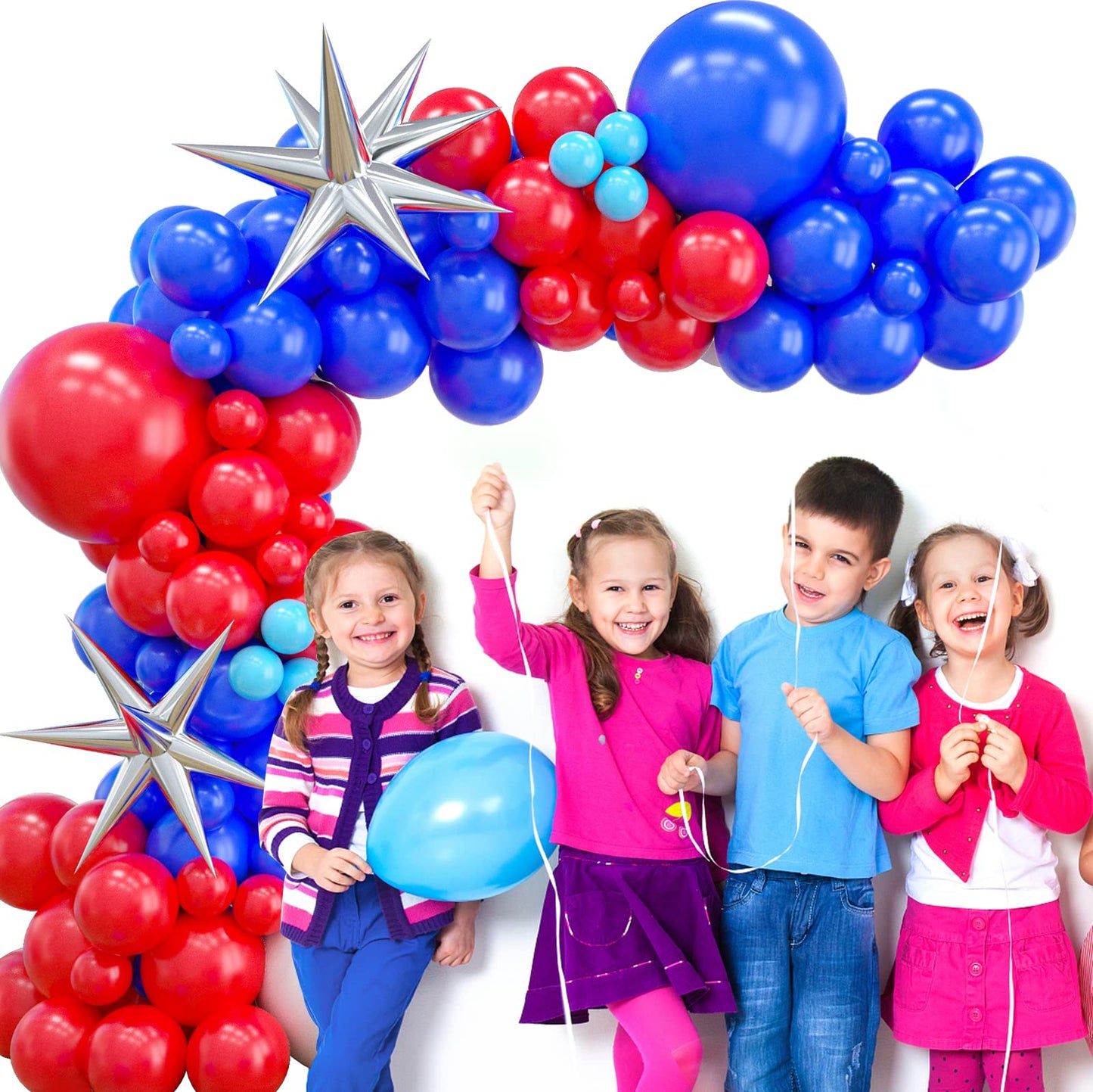Red Blue Balloon Garland Kit, Red Blue Balloon Arch With Red And Dark Blue Balloons, Red And Blue Balloon Arch For Independence