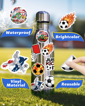 300 Pcs Soccer Stickers For Kids, Waterproof Water Bottle Stickers Vinyl For Laptop Scrapbook Classroom School Students Prizes G